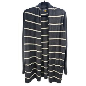 Eddie Bauer Striped Open Front Cardigan Sweater‎ Womens XL Merino Wool Gray